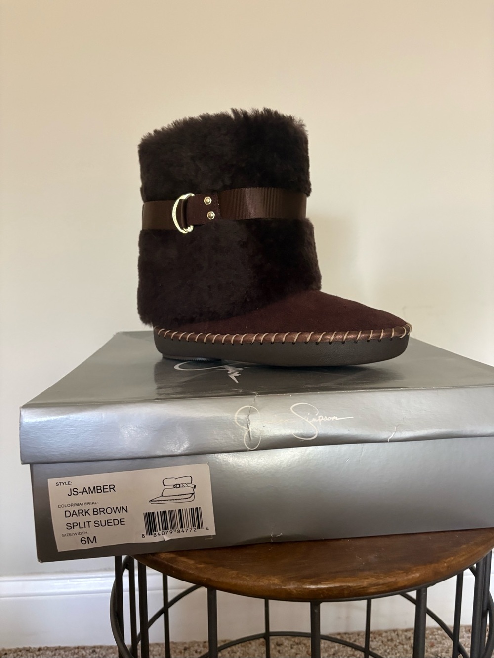 Dark Brown Split Suede Shearling Boot Jessica Simpson